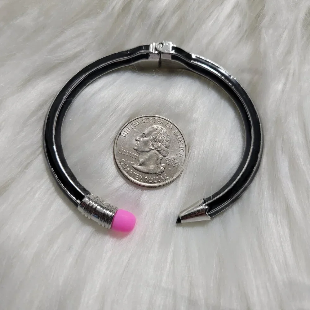 Black Pencil Design Hinged Bracelet